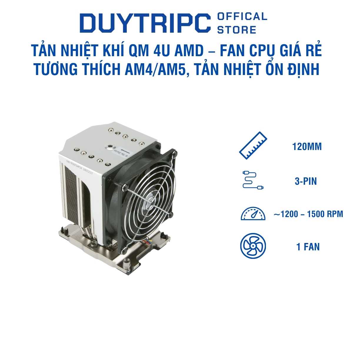Tản Nhiệt Khí QM 4U AMD – Fan CPU Giá Rẻ, Tương Thích AM4/AM5, Tản Nhiệt Ổn Định Cho PC Văn Phòng & Gaming Nhẹ